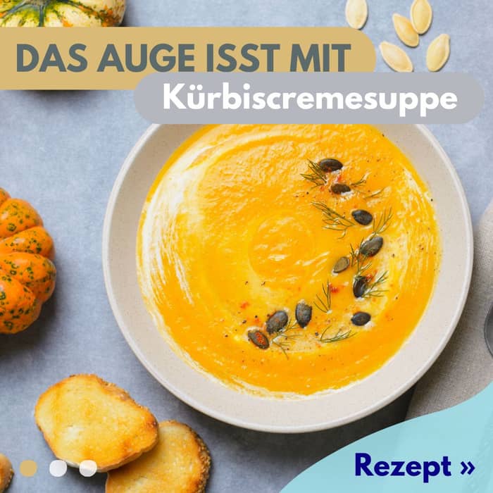 Eine fabelhafte Suppe, um deinem Körper, Geist und deiner Augengesundheit etwas Gutes zu tun. 🥣
Die Kürbiscremesuppe mit Süsskartoffeln 🍠 und Karotten 🥕 ist eine grossartige Möglichkeit, mehr Vitamine und Beta-Carotin in deinen Alltag zu integrieren. 
Sie ist supereinfach zubereitet und liefert wichtige Nährstoffe zur Unterstützung der Netzhaut. Ausserdem kann das enthaltene Beta-Carotin helfen, bestimmten Augenkrankheiten vorzubeugen. 💪
