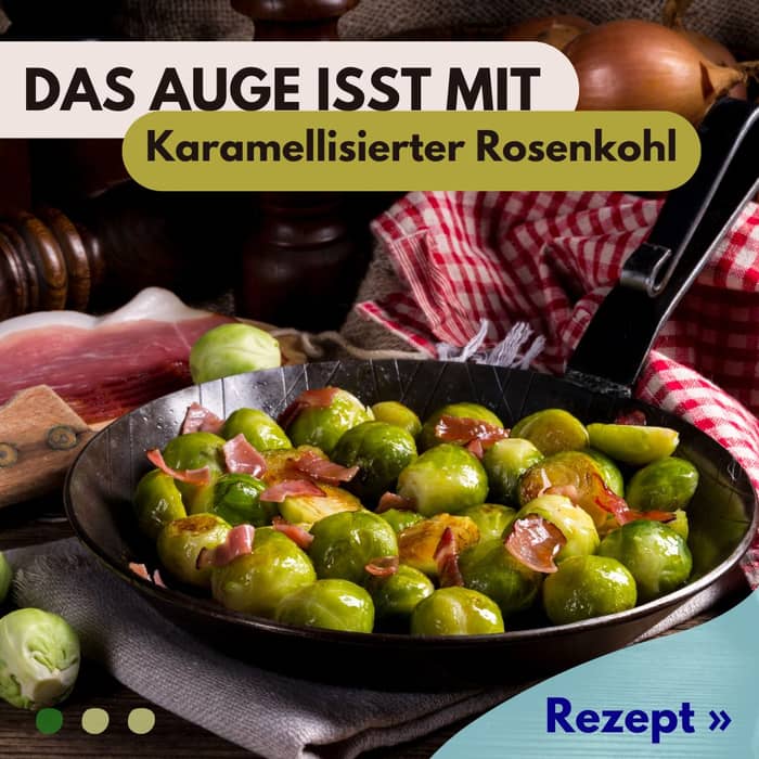 Hast du schon mal karamellisierten Rosenkohl mit Speck probiert? 🥓🥦 Er schmeckt nicht nur köstlich, sondern ist auch gut für deine Augengesundheit! Rosenkohl enthält hohe Konzentrationen an Lutein und Zeaxanthin. Diese Nährstoffe können das Risiko von Makuladegeneration mindern und die Gesundheit der Augenlinse, Netzhaut und Blutgefässe unterstützen. Da Rosenkohl reich an Vitamin C und K ist, trägt er zusätzlich noch zur Kollagenbildung bei. 🤓 Was für ein Allrounder für deine Gesundheit! Probiere es aus und tue deinen Augen etwas Gutes! 👀